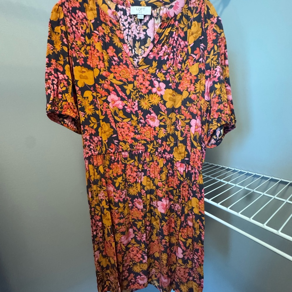 LOFT Floral Midi Dress - Pink and Yellow